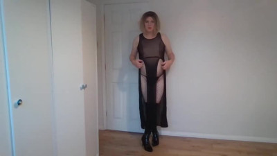 Black see through gown nude show