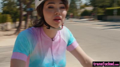Riding your big dick like a bicycle and guy enjoyed big ass shemale buddy