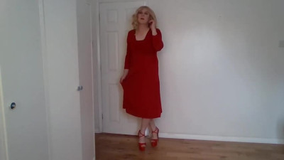 Red dress and heels with no panties underneath
