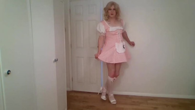 Pink sissy maid's outfit and no panties