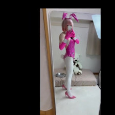 [no porn] Pink Bunny Sissy Moving with Mirror