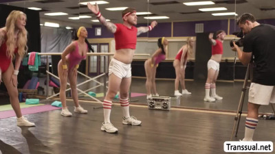 Handsome prof fucks both his dancers on stage