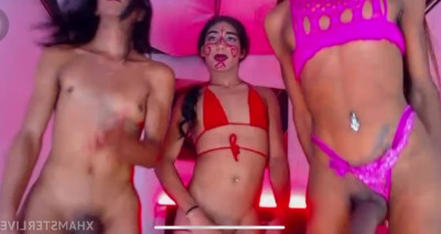 Trío de travestís Venecas pajeandose y bailando para la webcam