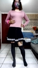 Playing with skirt and penis extension