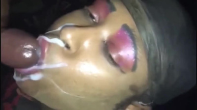 Black BBW gets blasted on and keeps sucking