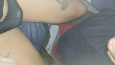 Tatooed tranny gets blowjob by a guy PART 1