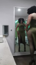 Sexy crossdresser in highheels Green dress girl facemask