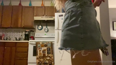 Walking around the kitchen with her dick hanging out