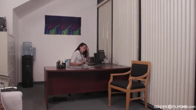 My horny asian transgender boss is fucking me in her office
