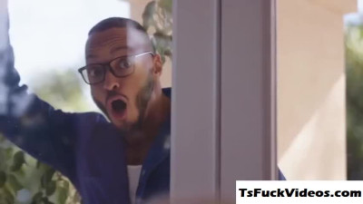 ebony man barebacks two sexy trannies