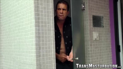 Bound Latina tranny fed with huge cock and swollen balls