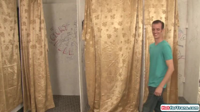 Busty latina tgirl Diamond Dixon gives a gloryhole blowjob