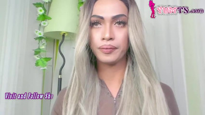 big tits teen trans beauty tugs her small dick until she cums on webcam