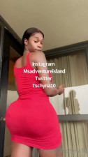 Mammoth Cock Ebony Babe Cumming in a Red Dress
