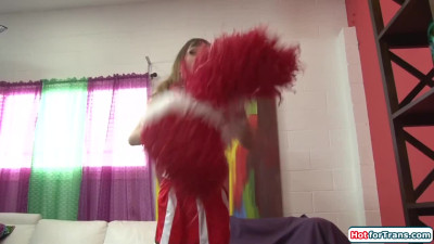 Tgirl cheerleader Kylie Maria anal rides during her audition
