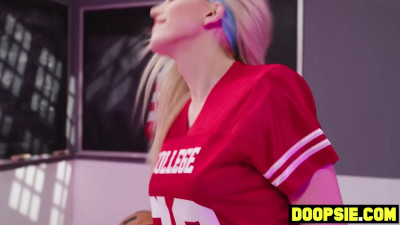 Big dick bisexual coach blows and bangs two busty tranny students