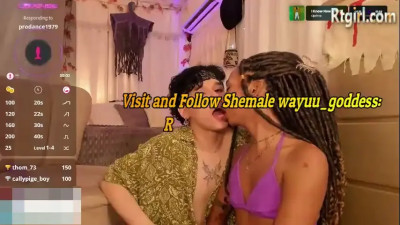 skinny colombian ebony tattooed tgirl and white femboy have fun on webcam