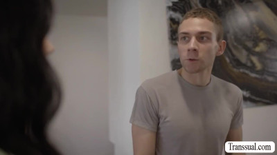 Horny MILF lets stepsons TS girlfriend fuck her ass and pussy