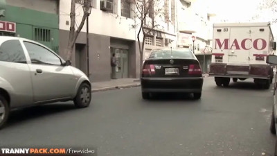 Public sex scene with brunette tranny Marian Ferrero and her lover