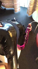 Bull fucks latex crossdresser slut