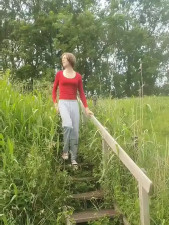 Annemieke in red lingery outdoor in public giving blowjob