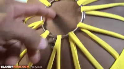 Tanned tranny with big tits gets fucked in POV until creampie