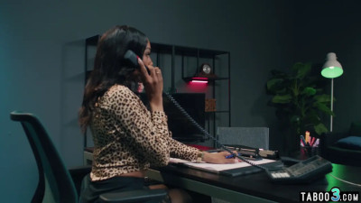 Ebony boss orders her black TS secretary Leilani Li to fuck her dark pussy