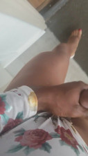 Sexy Ebony CD strokes cock and cums in front of Motel housekeeping