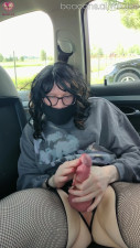 Risky blindfolded with body writing close to a busy road and Cumshot