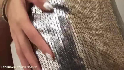 Brunette ladyboy with small tits enjoys masturbating in the bedroom