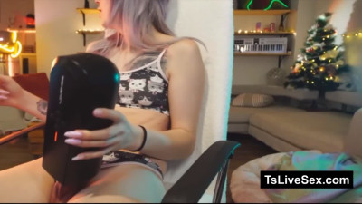 Petite Blonde Ts Gets Off With Her Gel Cup While Jerking Off Her Co