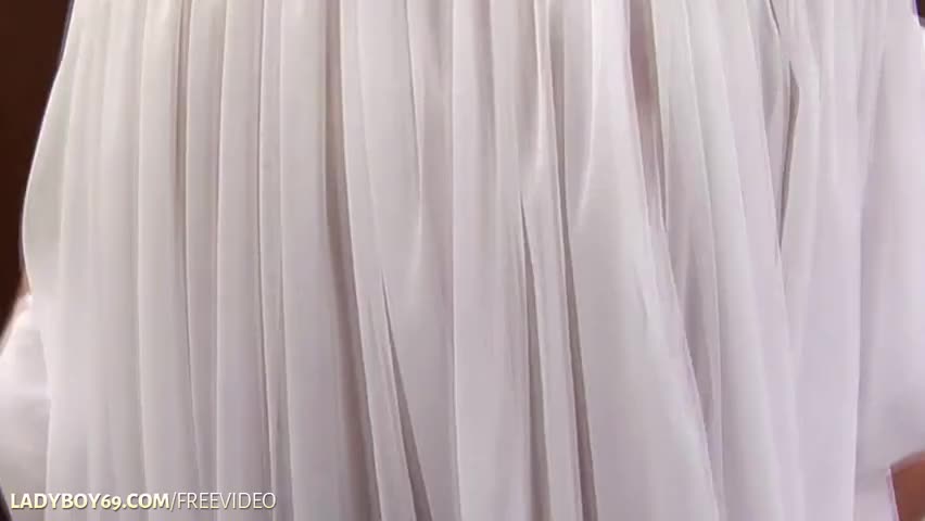 Watch Busty ladyboy in white dress plays with her shaved cock in bed Shemale Porn Videos | TranSexBig.