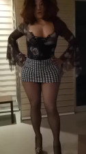 Sexy crossdresser in highheels black miniskirt minidress girl facemask