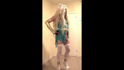 Blonde slut in green dress