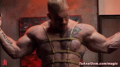 Muscle stud Davin Strong bound and dominated by Mistress shemale Alexa Scout