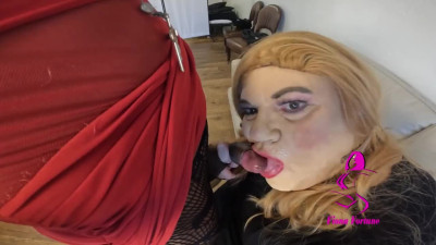 BBC Trans dominates fat CD Sissy Fiona Fortune Blowjobs Dildo Cum Swap