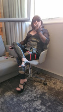 Smoking mature in vinyl outfits