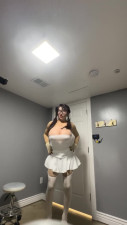 Cute trans wearing her sexy white dress teasing huge tits and cock
