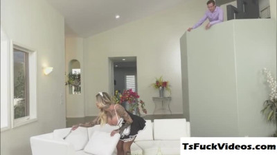 Busty blonde maid Nadia Love gets her ass filled in the co