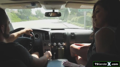Trans hitchhiker Crystal M barebacked outdoors by a stranger