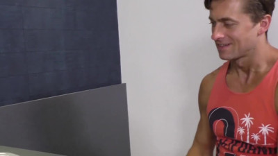 Trans in red lingerie takes it in the ass screaming of pleasure