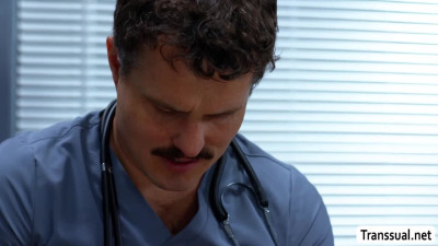 MILF Patient masturbates and fucked by TS and doctor
