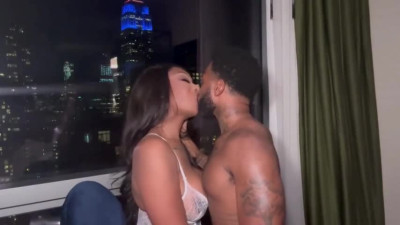 Ebony tranny with huge jugs getting her shecock worshiped