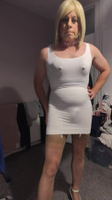 Saturday night dressed in white skirt bulge