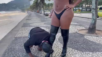 latina she male takes slave for a walk
