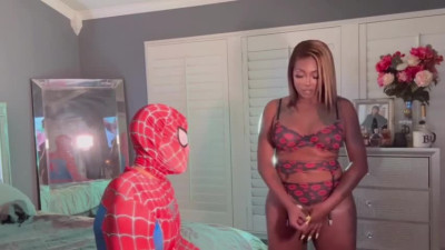 Big ebony shemale tears apart spiderman's asshole