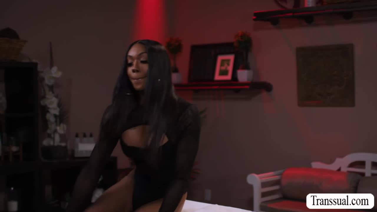 Watch Gorgeous black Tgirl anal fucked by horny masseur Shemale Porn Videos | TranSexBig.