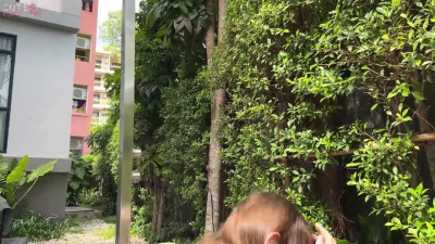 Brunette trans slut sucked and fucked a stranger in a hotel on a seaside resort