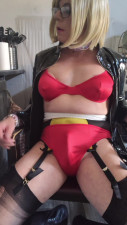 Smoking in red lingerie