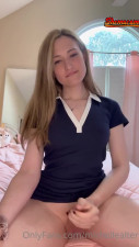 Blonde shemale masturbating with a toy pussy